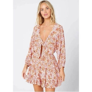 L*Space Mini Dress Large Floral Orange Short Mini Vneck Boho